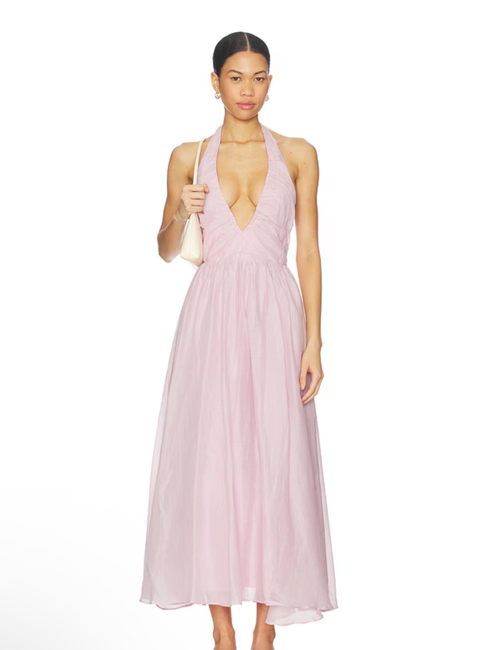 Dorota Halter Neck Midi Dress in Bliss Pink Bardot